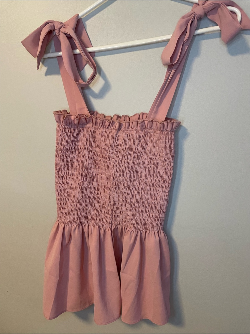 Tie-Shoulder Smocked Tank Top in Dusty Rose